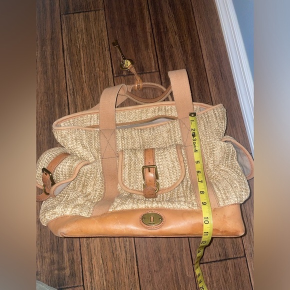 Vintage Woven tote large fossil bag straw bag leather bag canvas shoulder bag - Picture 10 of 16